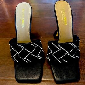 Womens black heels with crystals